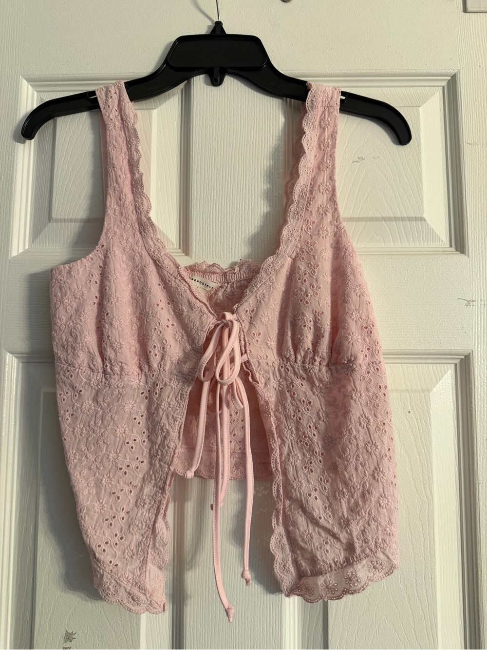 Aéropostale Pink Eyelet Tie Front Lace Crop Top Size S